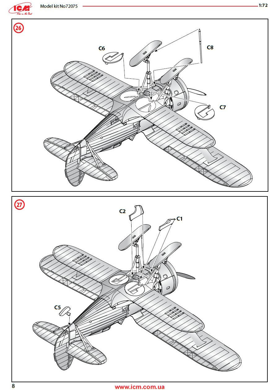 ICM ICM72075 1:72 Scale I-153 WWII Finnish Air Force Fighter | Unassembled Plastic Model Kit | Age 14+ - View #6